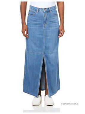 Women's Long Denim Skirt with Front Slit Maxi Cotton